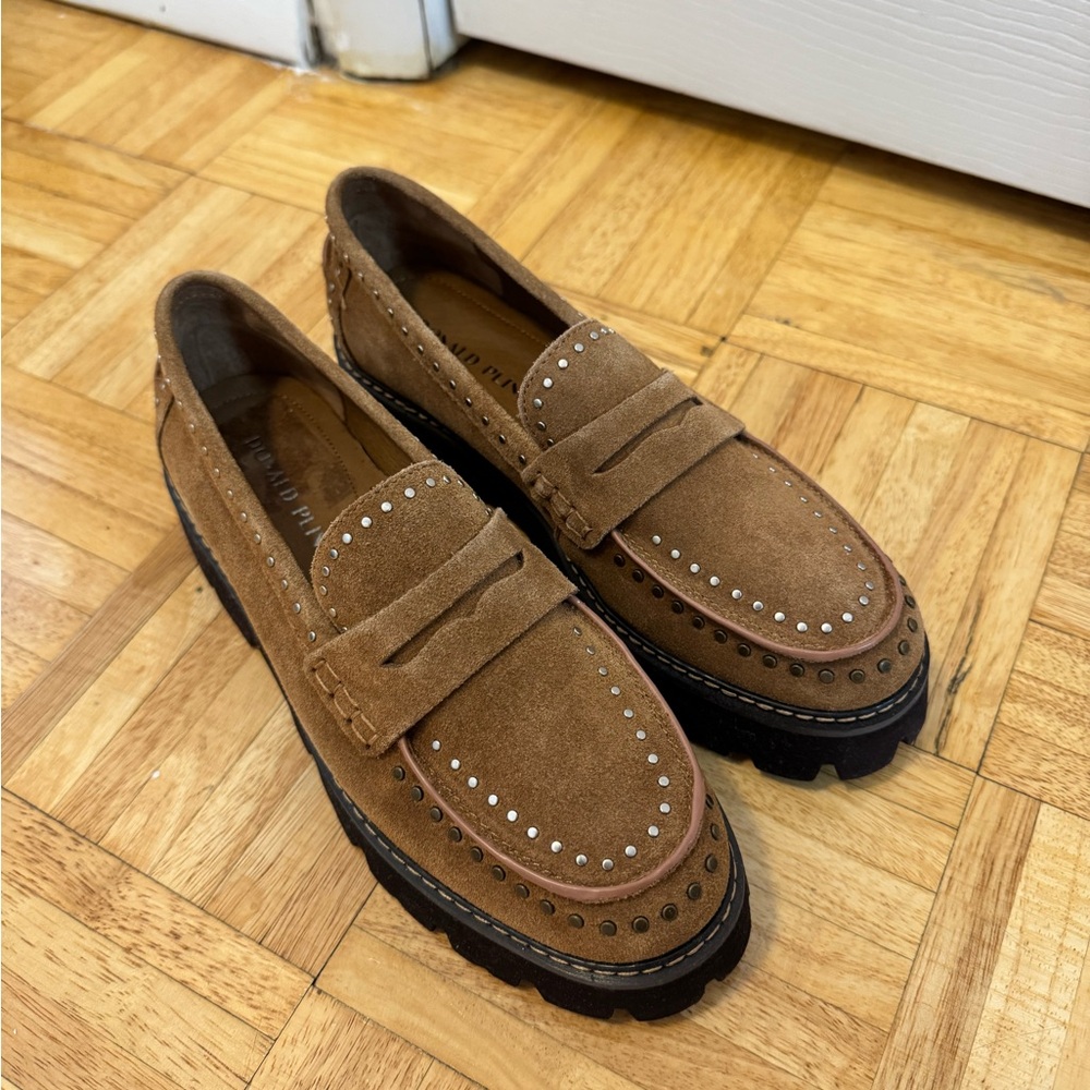 Donald J. Pliner Brown Suede Studded Loafers